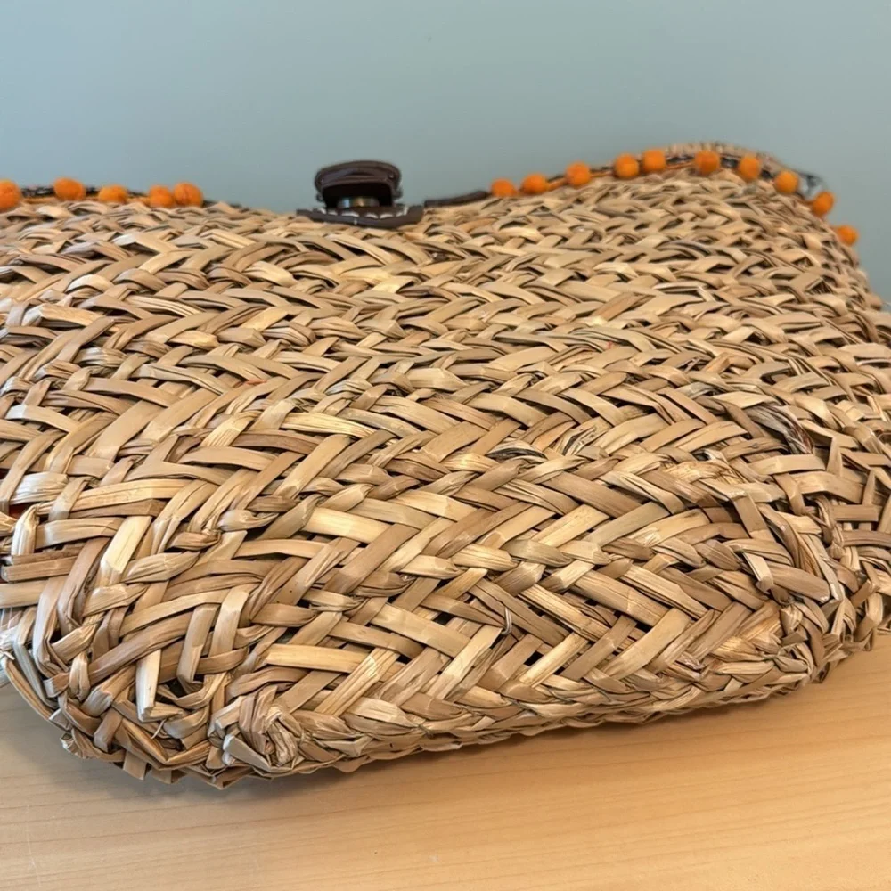 Amale straw beach Tote with Pom poms